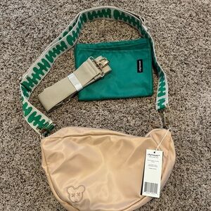 Citymouse NYC Beige Crossbody Bag with Green Strap